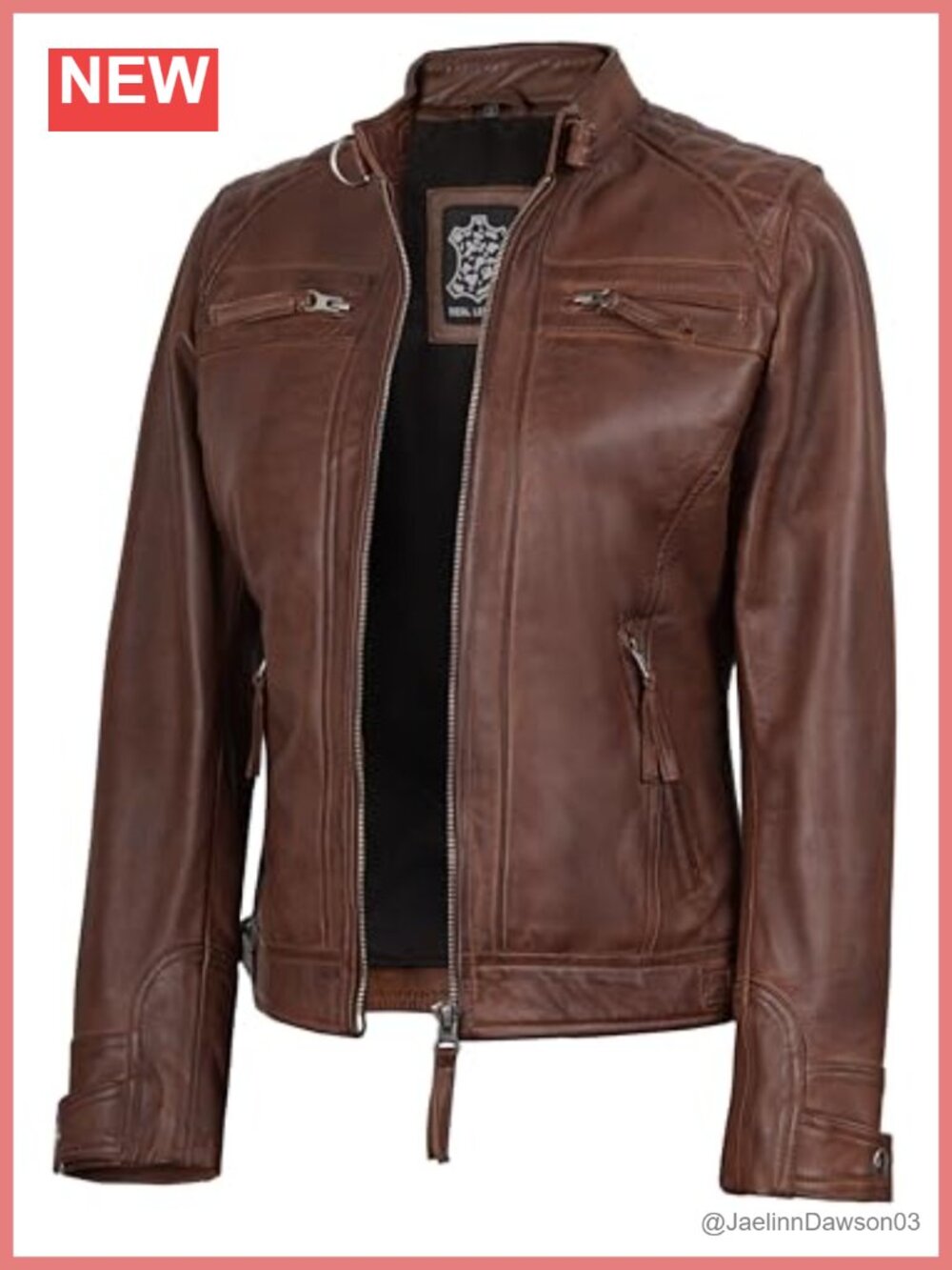 Women's Real Lambskin Leather Jacket Quilted Zip-Up Moto Biker